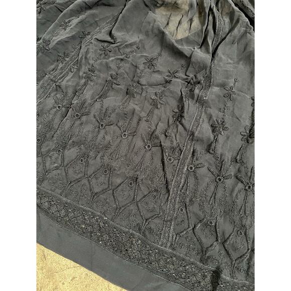 ULLA JOHNSON Silk Floral Embroidered‎ Navy Peasant Top, Tassel Silk Size 4 - Picture 9 of 10